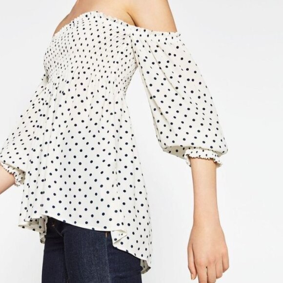 Zara White and Black polka dot strapless off the shoulder top, NTW, sz L - Picture 1 of 7